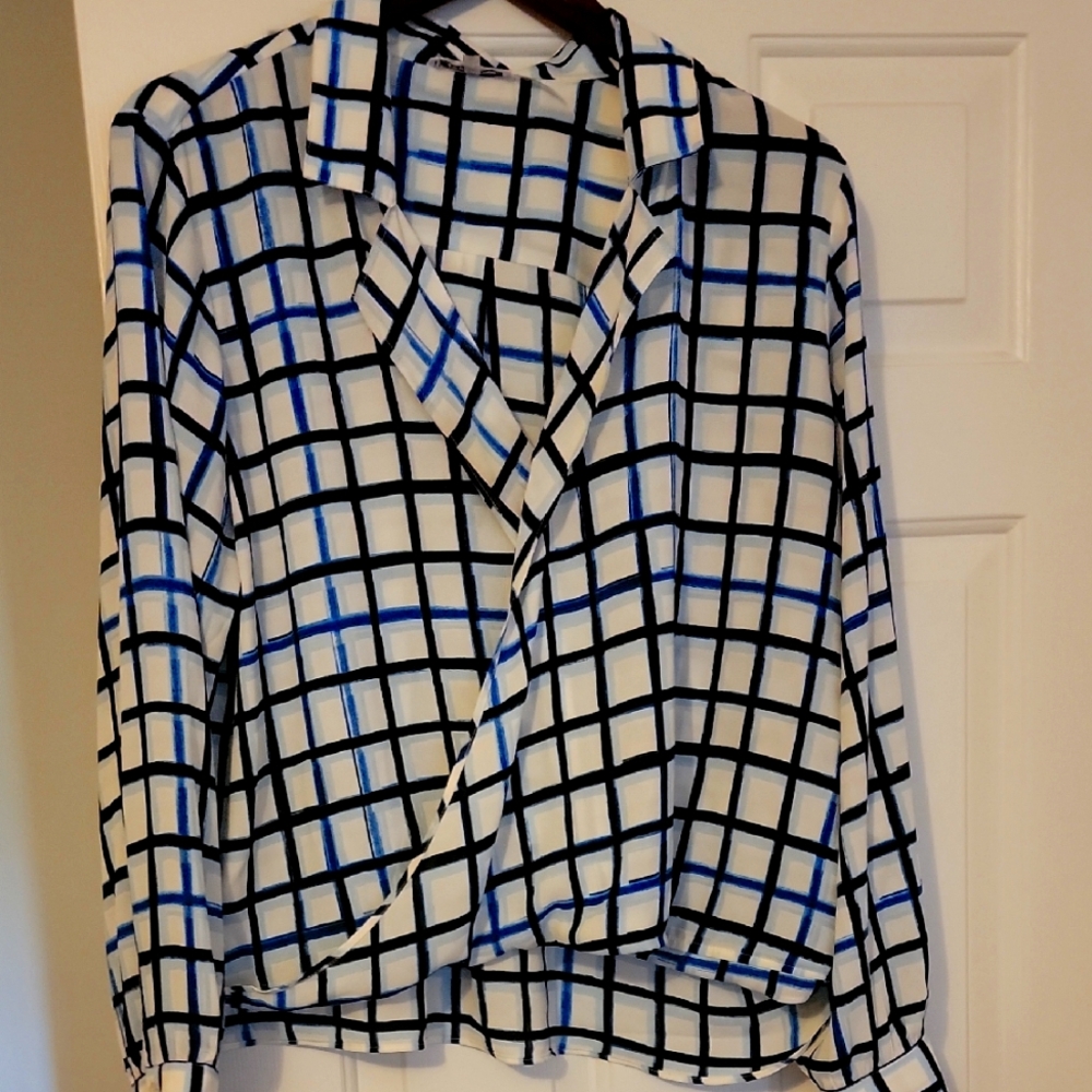 Stylish Blue and Black Calvin Klein Checkered Women's Top